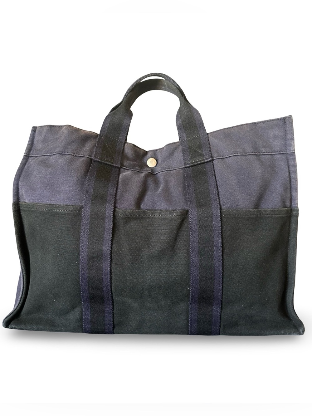 Authentic Hermes Fourre Tout MM Handbag, purple Black color canvas